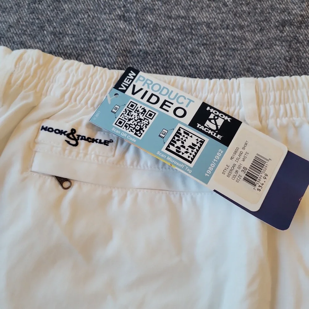 NWT Hook & Tackle Beer Can Island Shorts Men's 38 White Stretch - Read Descript